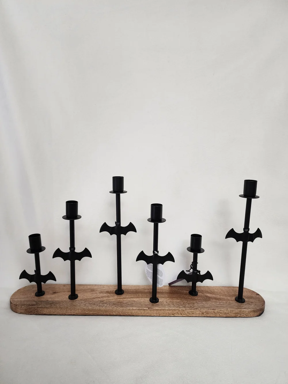 Black Bat Accent Candle Holder on Wood Base - Halloween Decor